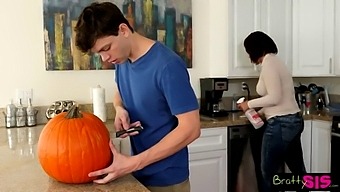 Step-Sister Discovers Her Step-Brother'S Sexual Encounter With A Pumpkin