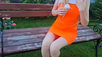 Public Play With Vibrator And Ice Cream Toy For A Sexy Teen